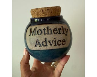 Ceramic 'Motherly Advice' Jar with Cork Lid - Teal and Cream