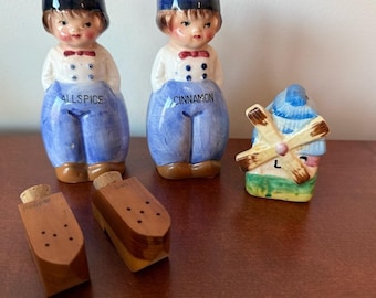 Juego de saleros y pimenteros de cerámica vintage - Azul y marrón