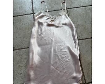 Silky Lace-Trim Slip Dress - Pink vintage size small