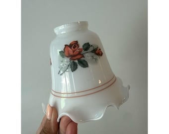 Vintage White Milk Glass Floral Lamp Shade with Rose Motif