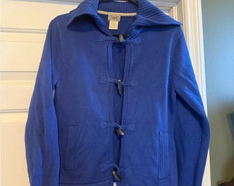 100% Cotton LL Bean Blue Toggle Button Cardigan
