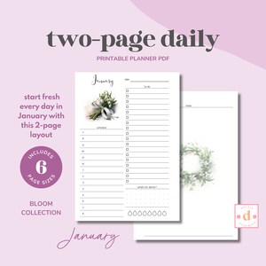 Daily 2 Page • BLOOM • Floral Planner • Januar • Schneeglöckchen • Printable • A5 • Half Letter • Persönlich • Persönlich Breit • A6 • Pocket