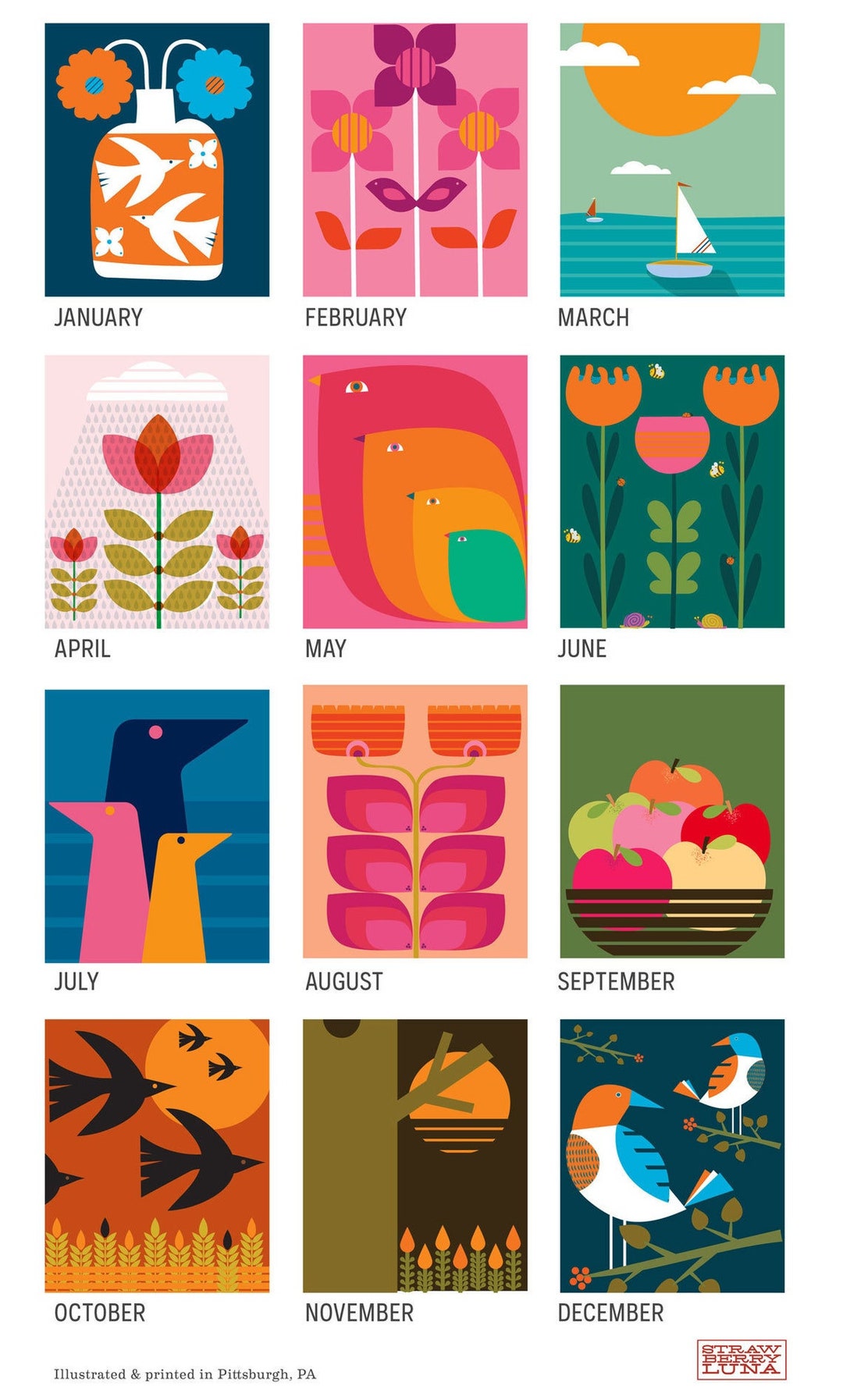 2024 Wall Calendar Illustrated Art Print Botanical Wall Art Etsy
