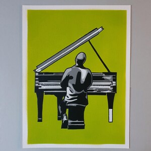 Stencil: "Il Pianista" su carta fatta a mano 24 x 32 cm