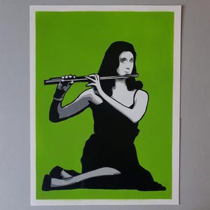 Stencil: "Il suonatore di flauto" (1) su carta fatta a mano 24 x 32 cm