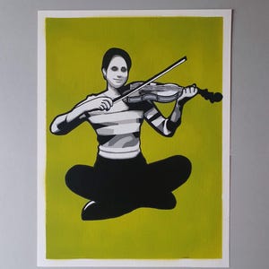 Stencil: "Il violinista" su carta fatta a mano 24 x 32 cm