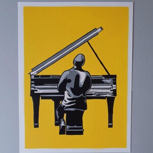 Stencil: "Il Pianista" su carta fatta a mano 24 x 32 cm