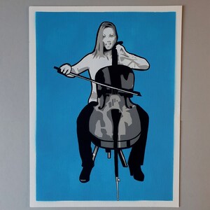 Stencil: "Il violoncellista" su carta fatta a mano 24 x 32 cm