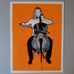 Stencil: "Il violoncellista" su carta fatta a mano 24 x 32 cm