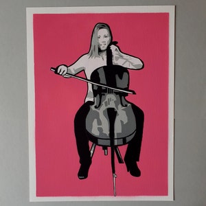 Stencil: "Il violoncellista" su carta fatta a mano 24 x 32 cm