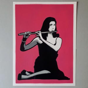 Stencil: "Il suonatore di flauto" (1) su carta fatta a mano 24 x 32 cm