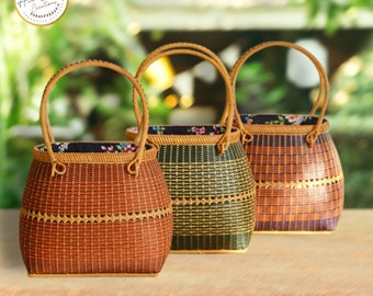 Vietnam pure handmade basket | bamboo woven bag | straw woven bag | package picnic basket | handcraft bamboo handbag | rattan handwoven bag