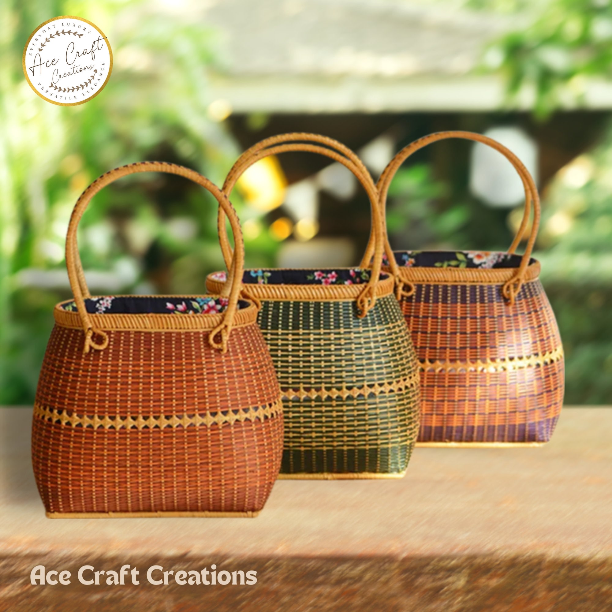 Handwoven Bamboo Handbag of square shape with leather straps and