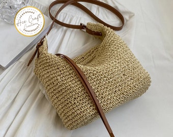 Crossbody bucket bags | Handwoven bags | Handmade Straw Bag with Zipper | Womens Woven Beach Bag | Ladies handbag | Valentine's Day Gift