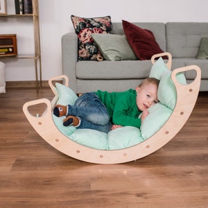 Montessori Kletterdreieck Holz Kletterer 3er SET Dreieck mit Rutsche und Bogen Rocker Kletterspielzeug Klettergerüst indoor Kletterdreieck