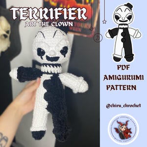Clown ispirato alla serie cinematografica "Terrifier" - Schema PDF per amigurumi all'uncinetto | Arte del clown | Personaggio horror | Orrore | Peluche