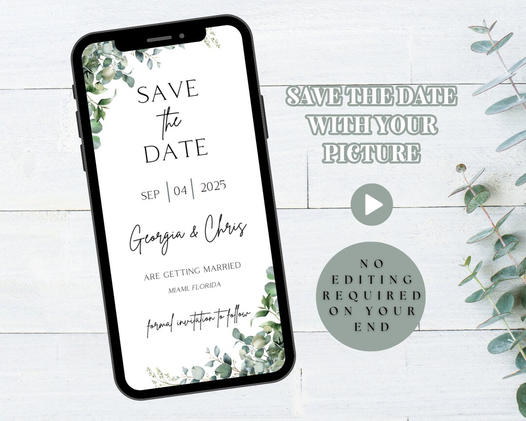Wedding Evite, Save the Date Digital Invitation, Greenery Save the Date