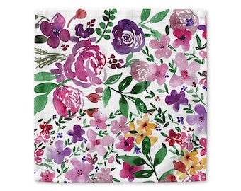 Watercolor Floral Pattern Cotton Twill Napkin | Pink Purple Garden Print