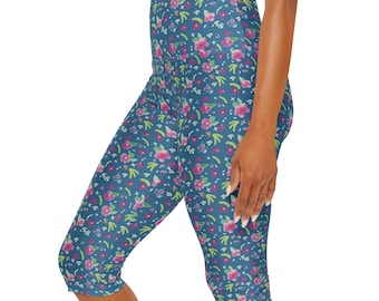 Yoga Capri Leggings (AOP) with Cuban flowers pattern