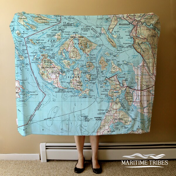 San Juan Islands, WA vintage Topo Map Blanket