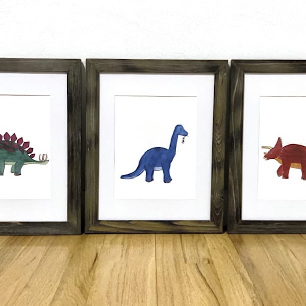 Dinosaur Watercolor Paintings (set of 3), Children’s Bedroom Decor, Nursery, Playroom, Blue, Green, Red, Boy, Prints, Dino, Kids Wall Decor