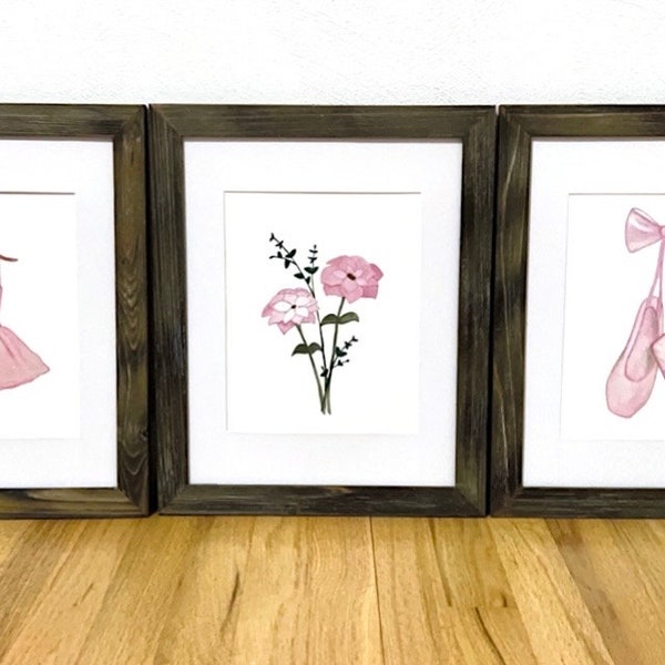 Ballerina Watercolor Paintings (set of 3), Child's Bedroom, Girls Room, Nursery, Pink, Ballet Dancer, Tutu, Flowers, Shoes, Prints