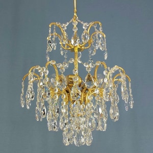 Antike 4-Licht-Kronleuchter-Weinlese-Messing & Kristalle Deckenbeleuchtung Glaslampe von 1960 Befestigungs viktorianischen Licht Pendelleuchte