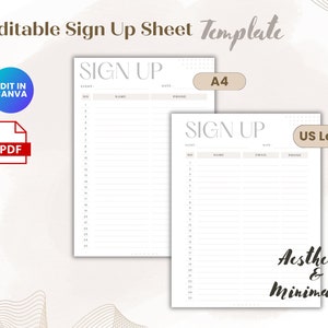 Sign Up Sheet, sign up template,event sign up,party sign up,sign up list, sign up form, editable sign up, printable form, sign up,attendance