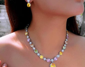 Shiny Multicolour Crystal Necklace Sets