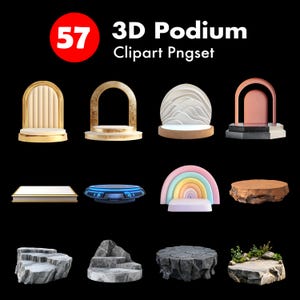 57 Podios Clipart PNG / Escenario de exhibición 3D, Plataforma de mármol, Piedra, Soporte arcoíris / Fondo transparente para maquetas y diseño de productos