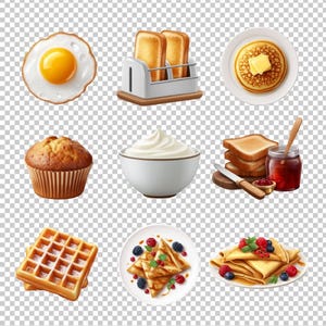 Breakfast Food Clipart Set | 63 Realistic PNG Cafe Menu Graphics ...