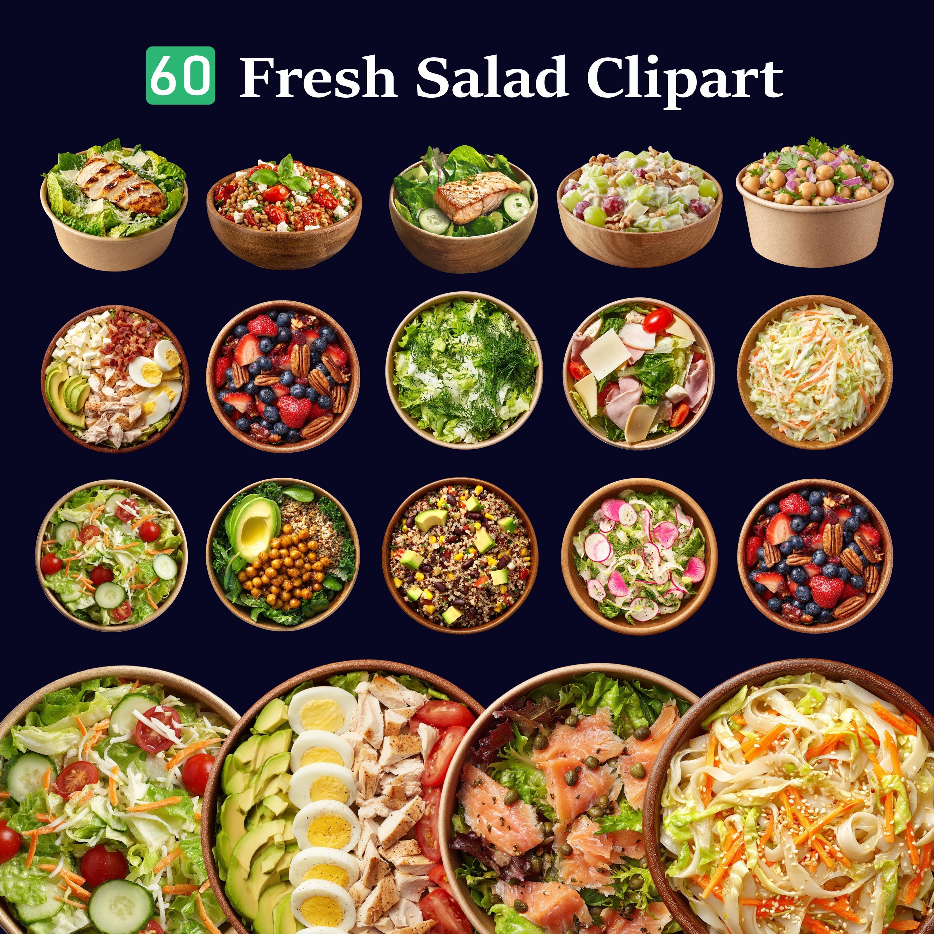 60枚の新鮮なサラダPNG透明背景｜リアルなイラスト、ヘルシーな食べ物｜レストランメニュークリップアートセット - Etsy 日本, image size:3000x3000
