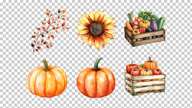 64 Autumn Harvest Watercolor Clipart | Fall PNG Bundle - Etsy