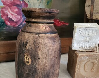 Vase/ pot en bois tourné façon himachal Népal