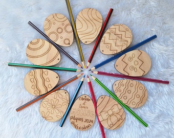 Oeufs de Pâques à colorier personnalisés en bois x 10 / Jeu enfant Pâques / Cadeau de Pâques / Personnalisation prénom œuf de Pâques