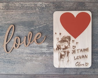 Carte à gratter en bois personnalisée / Cadeau St Valentin / Amoureux