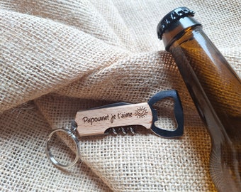 Ouvre bouteille porte clé personnalisé en bois / cadeau fête des pères / cadeau témoin / cadeau parrain / mariage / anniversaire