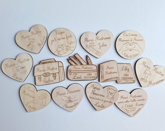 Magnet Maîtresse / Maître / Atsem / Nounou / Merci Maitresse / Merci nounou / Cadeau maitresse / Cadeau nounou / Papa / Maman