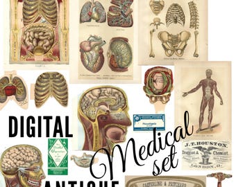 DIGITAL Medical printable ephemera set, Antique Victorian, For Junk journal and scrapbook
