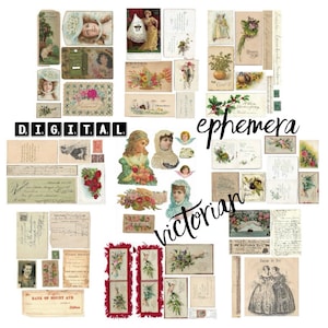 Conjunto de coisas efêmeras DIGITAL, vitoriano e eduardiano, anúncios antigos, cartões, recortes, recibos, imagens vintage para diário de lixo eletrônico