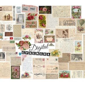 DIGITALE antike Ephemera für Junk Journals, Victorian Karten & Stanzteile, Briefe, Blumen, Antiquitäten vol 1