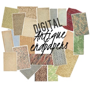 DIGITAL Antique Endpapers, Vintage patterned paper scanned from books, Marbled patterns, Decorative Backgrounds, PDF