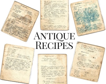 Digital Printable Vintage Recipe book pages, Handwritten Shabby paper set, Ephemera for junk journal and scrapbook, 6 pages/ 6 JPG