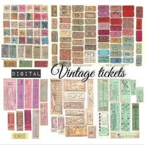 DIGITALE Vintage Tickets zum Ausdrucken, Alte Ticket-Bilder, Admit Bus Karneval Transport, Große Ephemera Set Junk Journaling, Drucken und Ausschneiden