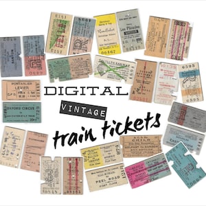 DIGITALE Vintage-Zugtickets, alte Ticketbilder, Eisenbahntickets, großes Ephemera-Set, Junk-Zeitschriften, ausdrucken und ausschneiden