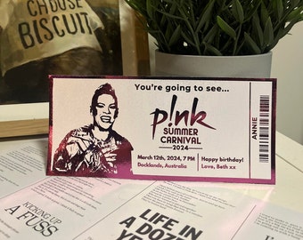 Premium Pink Ticket Sommer Karneval Tour Kundenspezifisches Konzert 2024 Ticket Personalisiertes Erinnerungsticket Folienkarte Konzertandenken