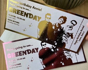 Premium Personalisierte Green Day Konzert Surprise Ticket Kundenspezifische Konzertkarte Personalisierte Andenken-Karte Folienkarte-Konzertandenken