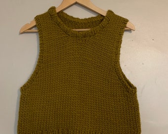 Hand-knitted chunky sweater vest in 100% wool