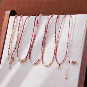 Rhodochrosite Beaded Freshwater Pearl Necklaces Natural Pink Stone Necklace Crystal Healing Necklace Trendy Design for Woman Gift for Her