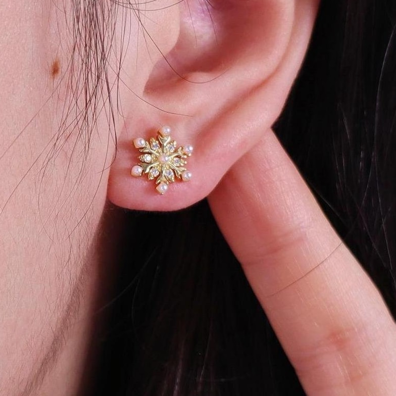 Ag Sterling Asymmetrical Snowflake & Deer Stud Earrings main image 1
